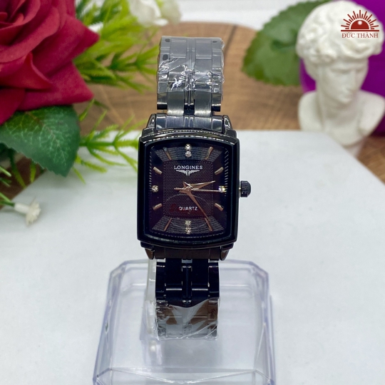 Đồng Hồ Nữ Longines Vuông Vỏ Xi Dây Inox - Full Đen