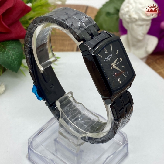 Đồng Hồ Nữ Longines Vuông Vỏ Xi Dây Inox - Full Đen