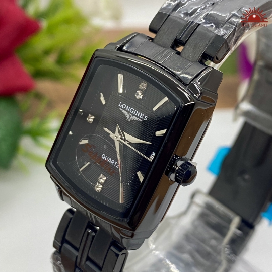 Đồng Hồ Nữ Longines Vuông Vỏ Xi Dây Inox - Full Đen