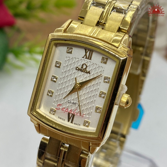 Đồng Hồ Nữ Omega Vuông 6438L - Vỏ Xi Dây Inox - Trắng Vàng