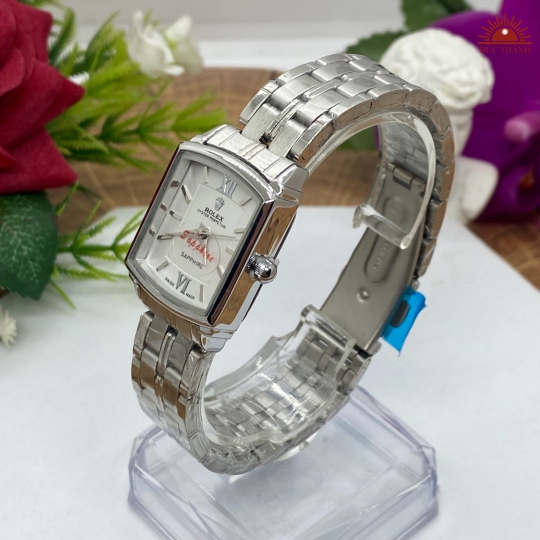 Đồng Hồ Rolex Vuông 6438L Vỏ Xi Dây Inox - Full Trắng
