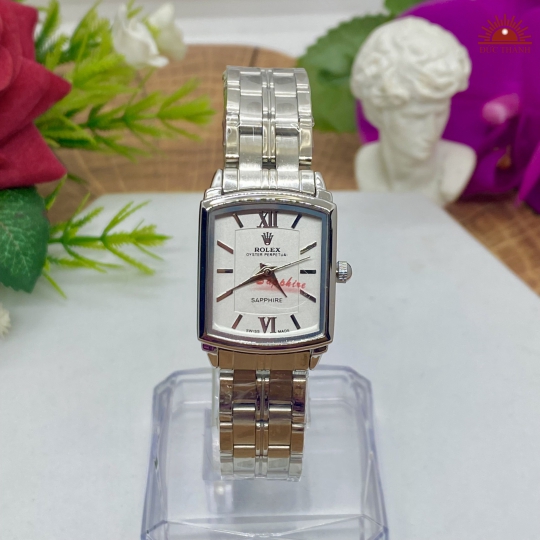 Đồng Hồ Rolex Vuông 6438L Vỏ Xi Dây Inox - Full Trắng