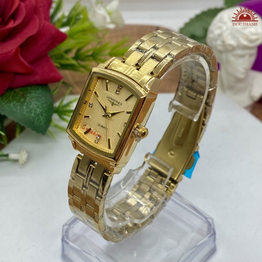 Đồng Hồ Longines Vuông Vỏ Xi Dây Inox - Full Vàng