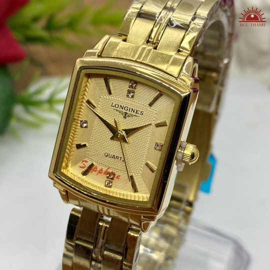 Đồng Hồ Longines Vuông Vỏ Xi Dây Inox - Full Vàng