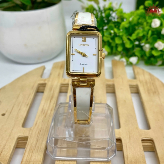 Đồng Hồ Nữ Citizen - Mặt Trắng  Niềng Vàng - 7157