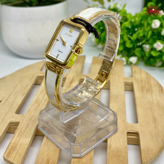 Đồng Hồ Nữ Citizen - Mặt Trắng  Niềng Vàng - 7157