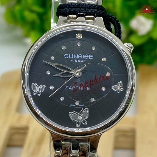 Đồng Hồ Nữ Sunrise - Mặt Đen Niềng Trắng 