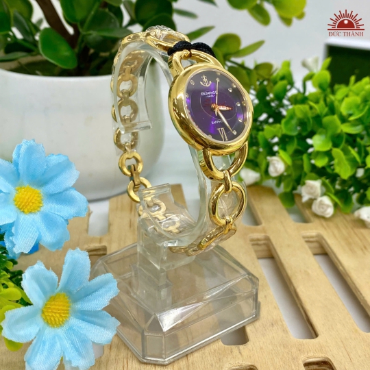Đồng Hồ Nữ Sunrise- Mặt Tím Niềng Vàng  