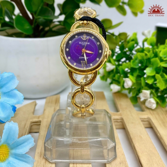 Đồng Hồ Nữ Sunrise- Mặt Tím Niềng Vàng  