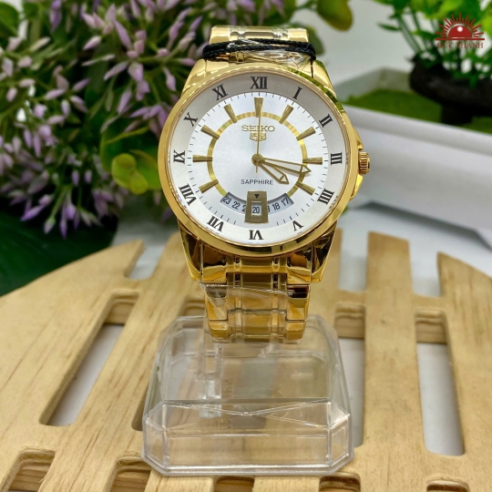 Đồng Hồ Nam Seiko- Mặt Trắng  Niềng Vàng - SE970527