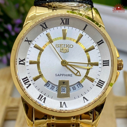 Đồng Hồ Nam Seiko- Mặt Trắng  Niềng Vàng - SE970527