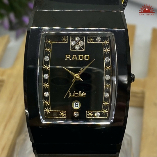 Đồng Hồ Nam Đá Đúc Rado - Mặt Đen Niềng Đen -JH6057GHM