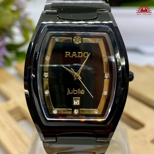 Đồng Hồ Nam Đá Đúc Rado - Mặt Đen Niềng Đen - 6840G