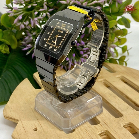 Đồng Hồ Nam Đá Đúc Rado - Mặt Đen Niềng Đen - 6827M