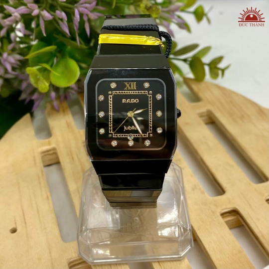 Đồng Hồ Nam Đá Đúc Rado - Mặt Đen Niềng Đen - 6827M