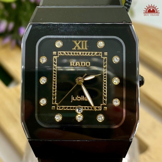 Đồng Hồ Nam Đá Đúc Rado - Mặt Đen Niềng Đen - 6827M