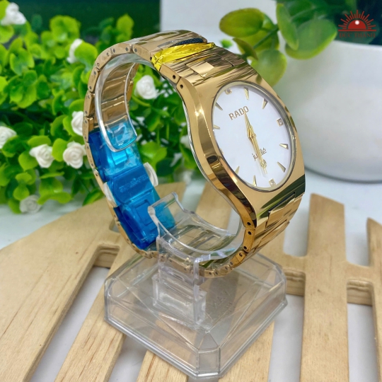 Đồng Hồ Nam Đá Đúc Rado - Mặt Trắng Niềng Vàng - 0288