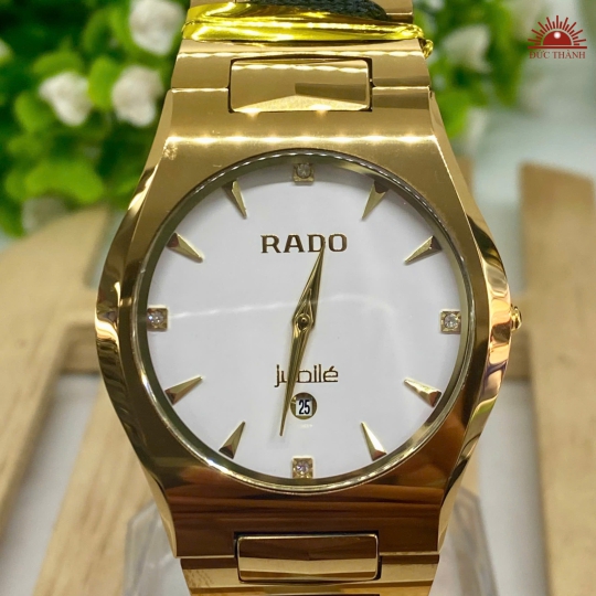 Đồng Hồ Nam Đá Đúc Rado - Mặt Trắng Niềng Vàng - 0288