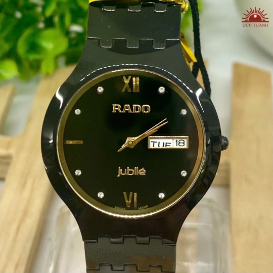 Đồng Hồ Nam Đá Đúc Rado - Mặt Đen Niềng Đen - 6028G