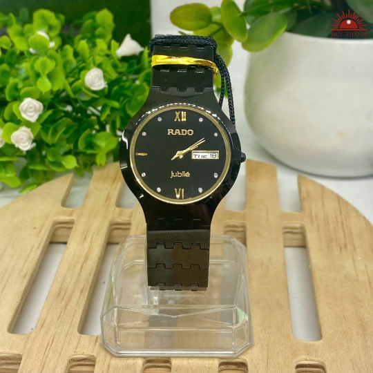 Đồng Hồ Nam Đá Đúc Rado - Mặt Đen Niềng Đen - 6028G