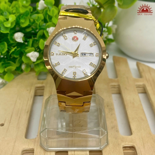 Đồng Hồ Nam Đá Đúc Rado - Mặt Trắng Niềng Vàng - 6604M