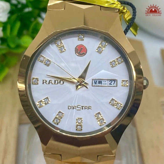 Đồng Hồ Nam Đá Đúc Rado - Mặt Trắng Niềng Vàng - 6604M