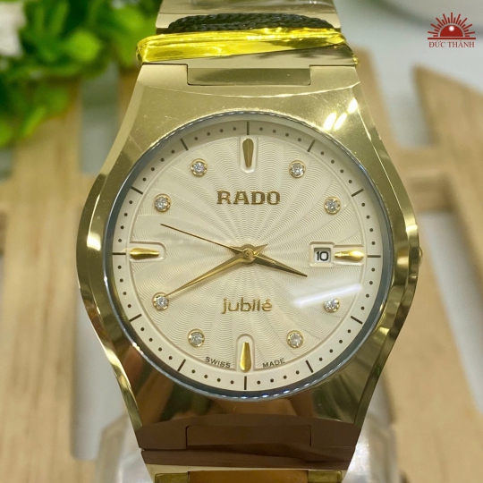 Đồng Hồ Nam Đá Đúc Rado - Mặt Vân Kem Niềng Vàng - 152G